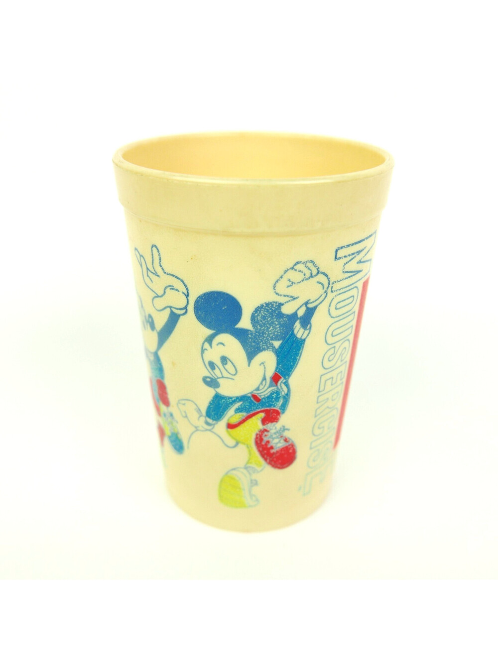 Vintage 1982 Disney Mousercise Plastic Cup Mickey Minnie Goofy Pluto Eagle USA
